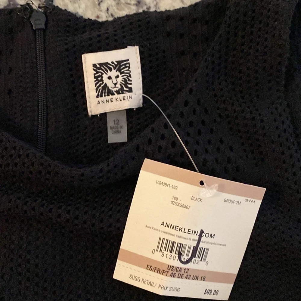 NWT Anne Klein black perforated sleeveless midi dress 12 L16